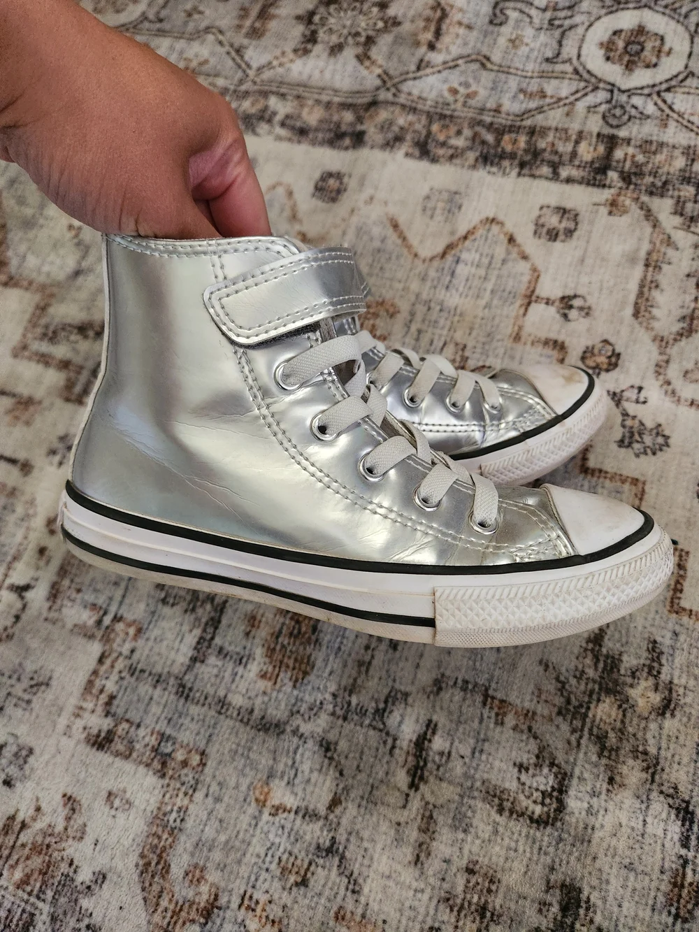 Converse Metallic Silver High-Top Sneakers with Velcro Strap